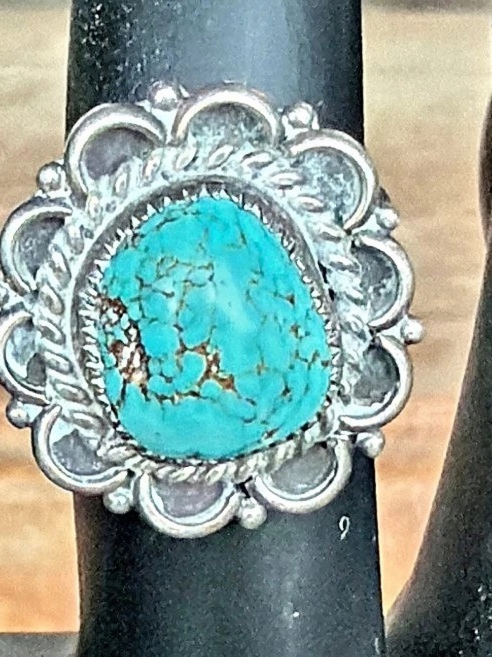 Turquoise Statement Ring in Blue & Silver Size 6